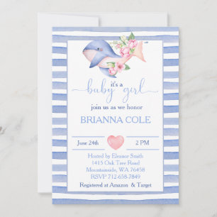 Invitation Cascade bleue nautique baleine baby shower fille