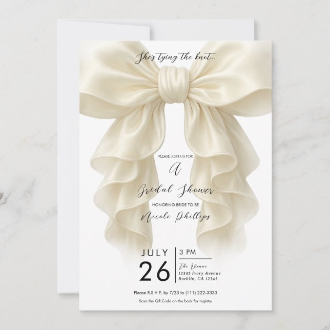Invitation Cascade de Crème en Ruché pour Noeud de Mariage Cé (Devant)