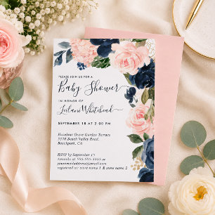 Invitation Cascade de fleurs de la marine rose baby shower