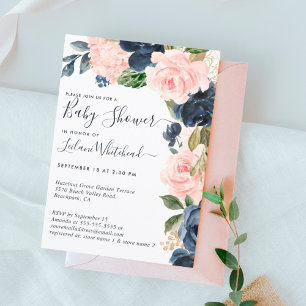 Invitation Cascade de fleurs de la marine rose baby shower