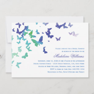 Invitation Cascade de papillons verts bleus pour mariage