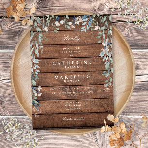 Invitation Cascade Floral de Verdure Mariage en Bois Rustique