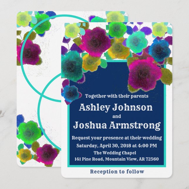 Invitation cascade florale simple mariage contemporain (Devant / Derrière)