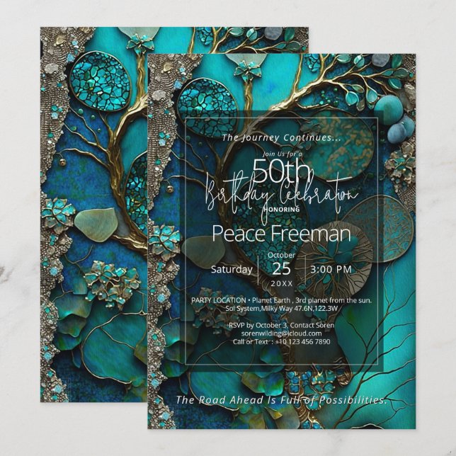 Invitation Cascade Mystique | Abstrait de Gemme Botanique (Devant / Derrière)