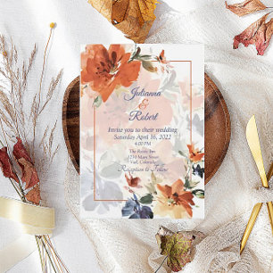 Invitation Cascade orange et bleu mariage floral