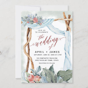 Invitation Cascade rose Bourgogne Porte en bois rustique Flor