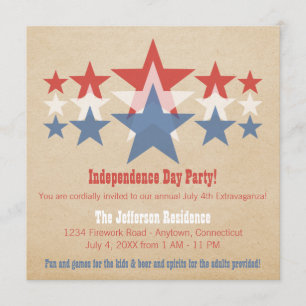 Invitation Cascade rouge, blanc et bleu Star 4 juillet Invita