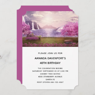 Invitation Cascades et cerisiers autour d'un lac Anniversaire