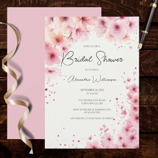 Invitation Cascading Pink Flowers Bridal Shower