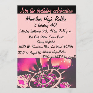 Invitation Casino de Las Vegas, fête d'anniversaire rose noir