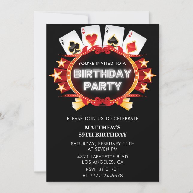 Invitation Casino Gambling Las vegas Poker 89e anniversaire (Devant)