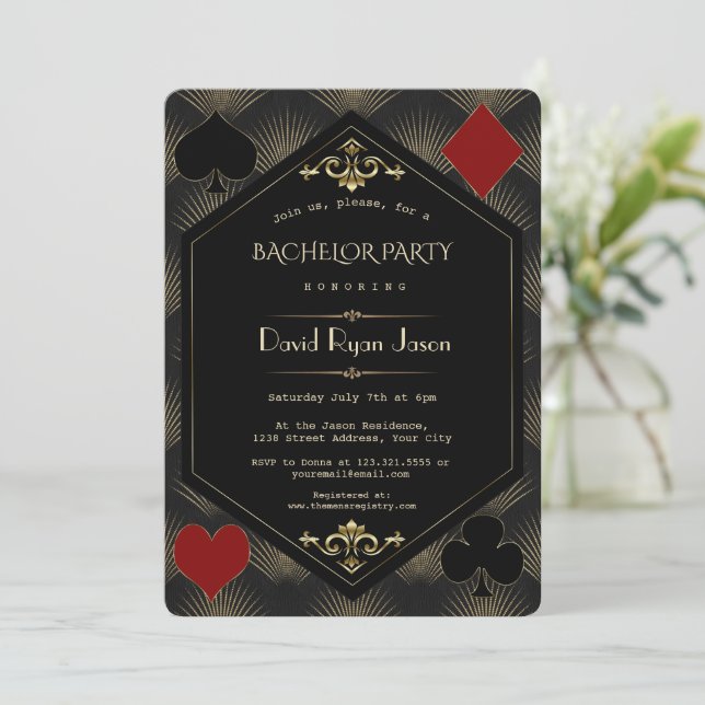 Invitation Casino Gold Black Gatsby 20s Bachelor Party (Debout devant)