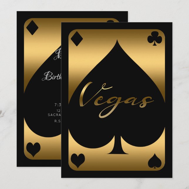 Invitation Casino Gold & Black Spade Las Vegas 21e Anniversai (Devant / Derrière)