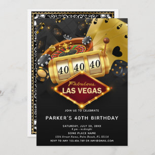 Invitation Casino Las Vegas Anniversaire fête Black Gold