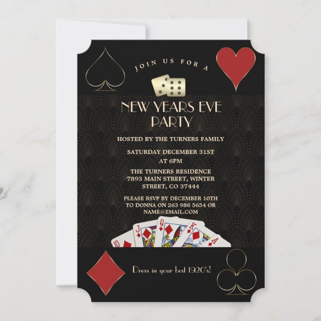 Invitation Casino Las Vegas Gold Gatsby Nouvel An Eve (Devant)