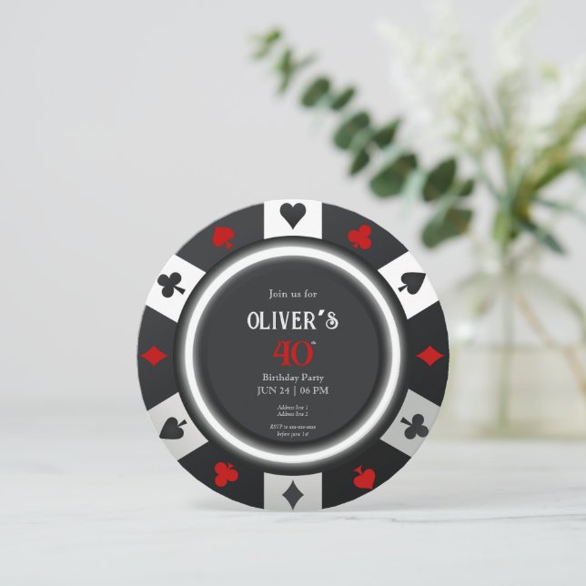 Invitation Casino Las Vegas Poker Chip Anniversaire (Debout devant)