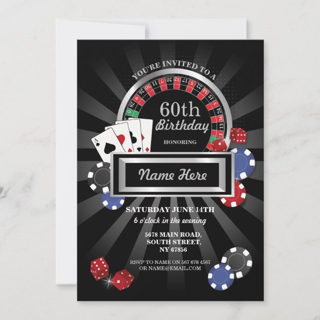 Invitation Casino Night Las Vegas Birthday Silver Party (Devant)
