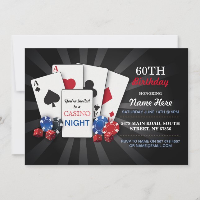 Invitation Casino Night Las Vegas Fête Anniversaire Invitatio (Devant)