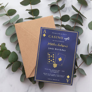Invitation Casino nuit marine bleu or anniversaire
