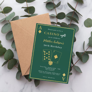 Invitation Casino nuit vert or anniversaire