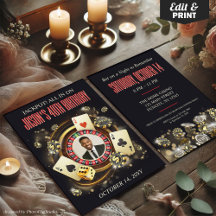 Casino Photo Personnalisé Anniversaire Invitation,