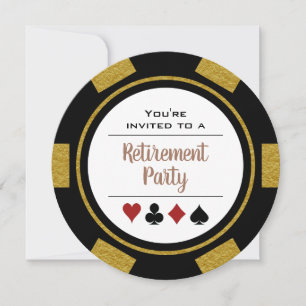 Invitation Casino Poker Chip Gold Black Retraite Party