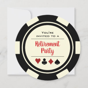 Invitation Casino Poker Chip Noir et Blanc Retraite Party