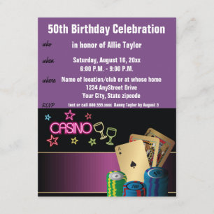 Invitation Casino Thème 50ème anniversaire Célébration violet