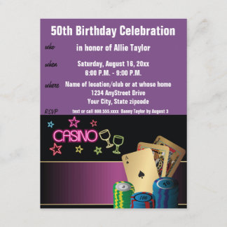 Invitation Casino Thème 50ème anniversaire Célébration violet