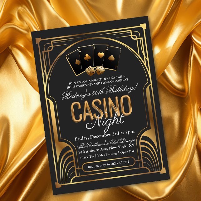 Invitation Casino Vegas Black and Gold Anniversaire Invitatio (Créateur téléchargé)