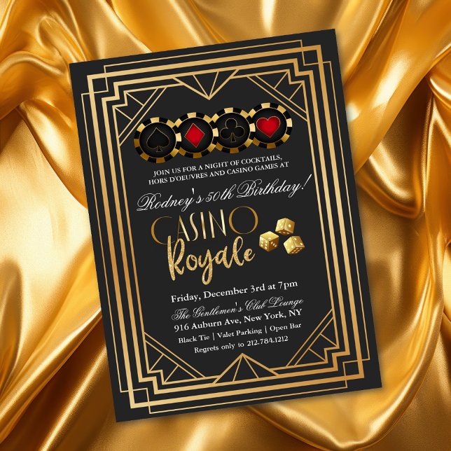 Invitation Casino Vegas Black and Gold Anniversaire Invitatio (Créateur téléchargé)