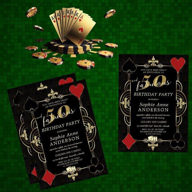 Invitation Casino Vegas Poker 50 et fabuleux fête d'anniversa (Créateur téléchargé)