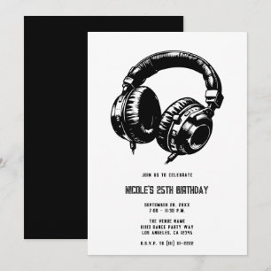 Invitation Casque Audio Musique Soirée DJ Anniversaire