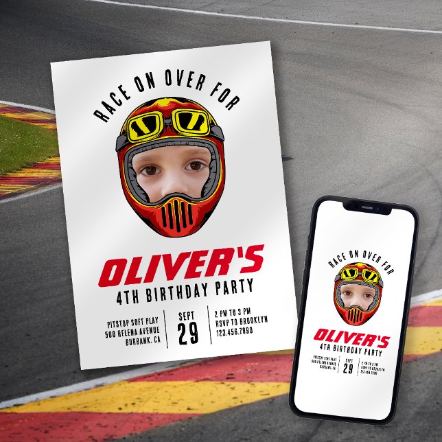 Invitation Casque de course photo fête d'anniversaire (Créateur téléchargé)