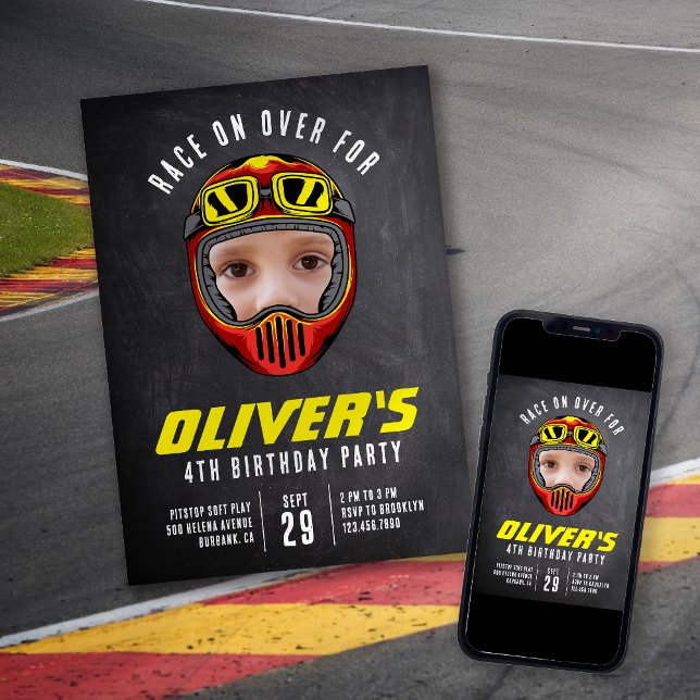 Invitation Casque de course photo fête d'anniversaire (Créateur téléchargé)