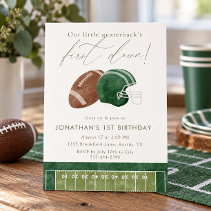 Invitation Casque de football vert pour un premier anniversai