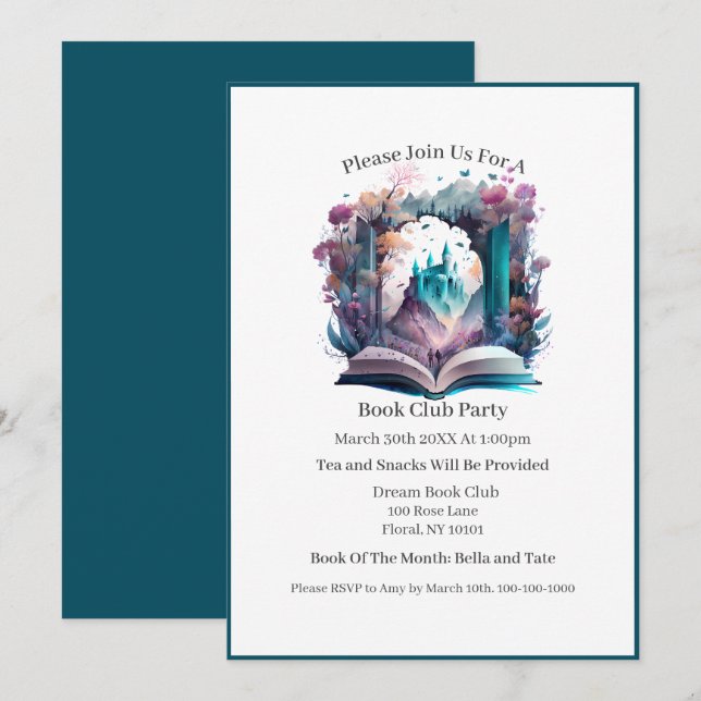 Invitation Casque du livre d'aquarelle, Club du livre (Devant / Derrière)