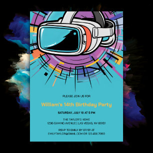 Invitation Casque VR Joueurs colorés fête d'anniversaire