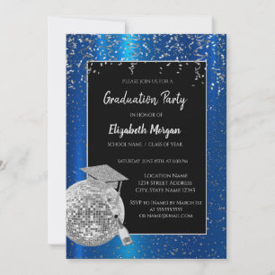 Invitation Casquette Argent, Confetti Boule Disco, Bleu Vin