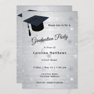 Invitation Casquette Argent Stars Graduation