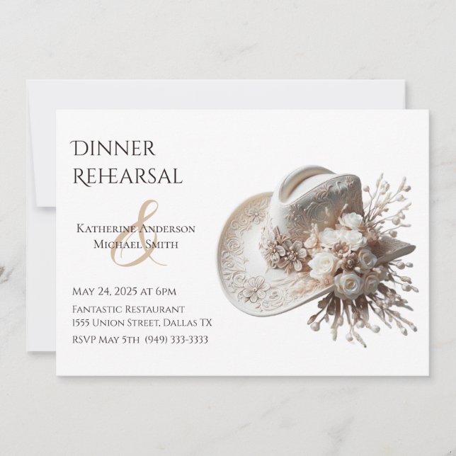 Invitation Casquette blanc Cowgirl avec fleurs (Devant)