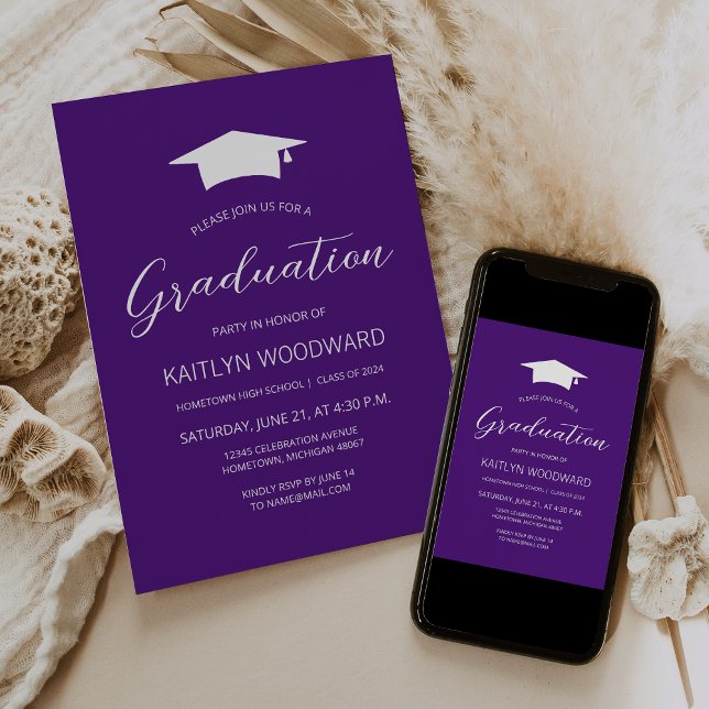 Invitation casquette blanc violet 2025 Parti de graduation mo (Créateur téléchargé)