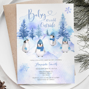 Invitation Casquette bleu hiver Baby shower de pingouins de n