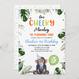 Invitation Casquette bleu mignon Notre Singe Cheeky 1er Anniv