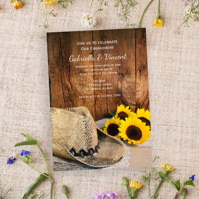 Invitation Casquette Cowboy, Sunflowers Barn Wood Engagement  (Créateur téléchargé)