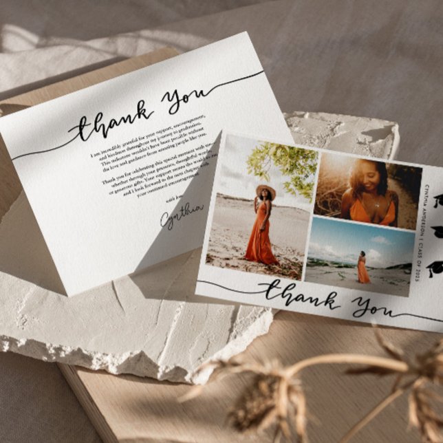 Invitation Casquette de diplôme Merci Script Grad Photo (Créateur téléchargé)