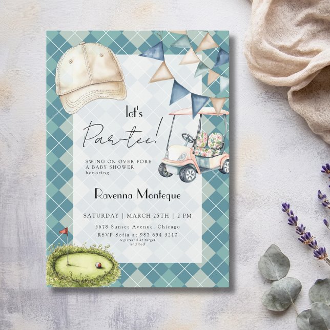 Invitation Casquette de golf Argyle bleue Drapeau Tee Par Béb (Créateur téléchargé)