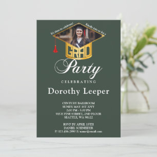 Invitation Casquette de grade d'or et fête de graduation phot