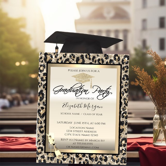 Invitation Casquette de grade, Empreinte de léopard de Partie (Créateur téléchargé)