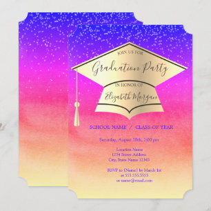 Invitation Casquette de graduation en or, Diamants Dégradé de